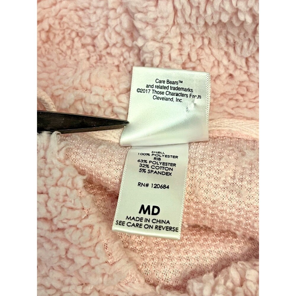 Care Bears Women's M Pink Sherpa Cropped Hoodie Sweatshirt Teddy Fleece Heart - Picture 7 of 8